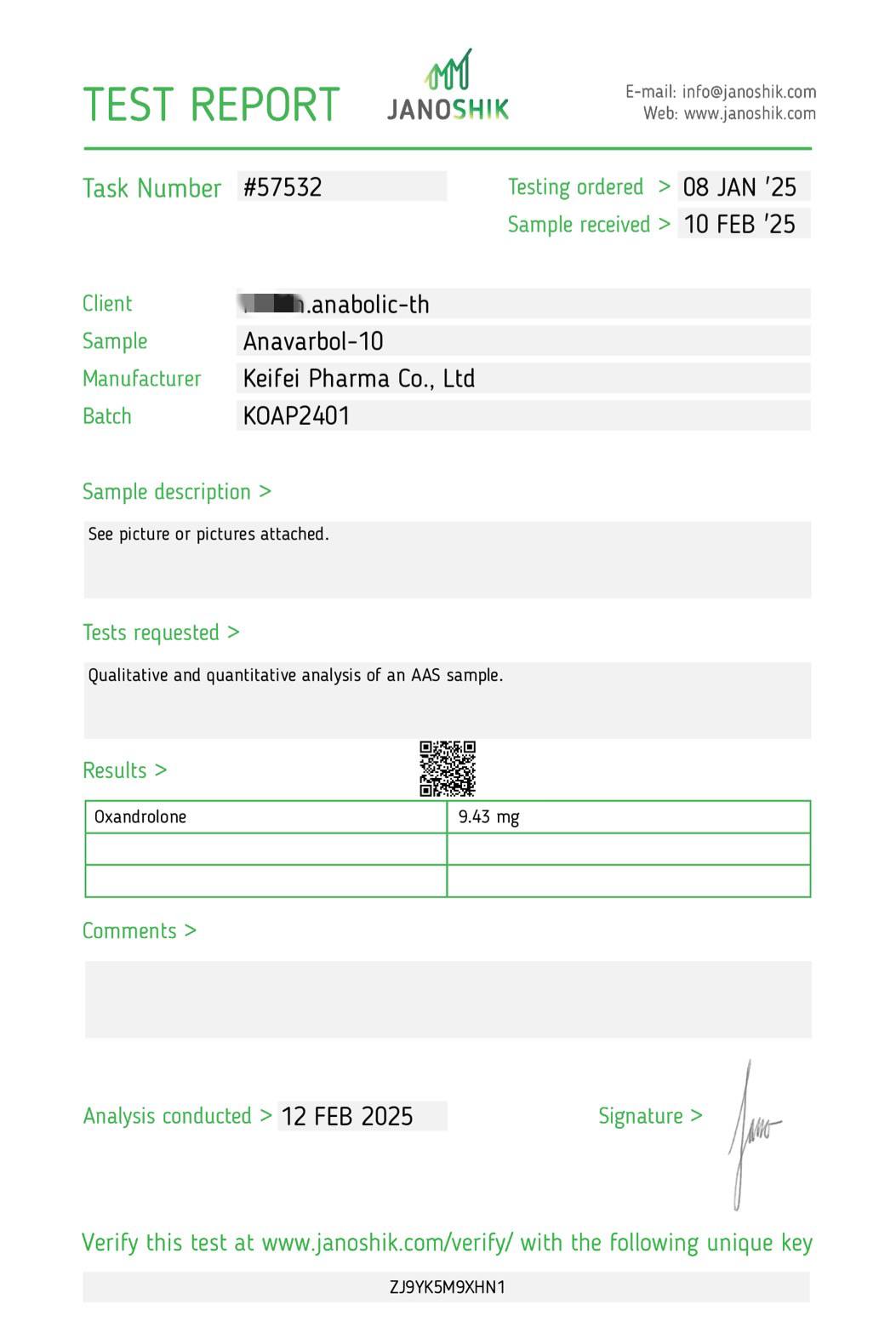 TEST REPORT – Anavar10 Keifei Pharma