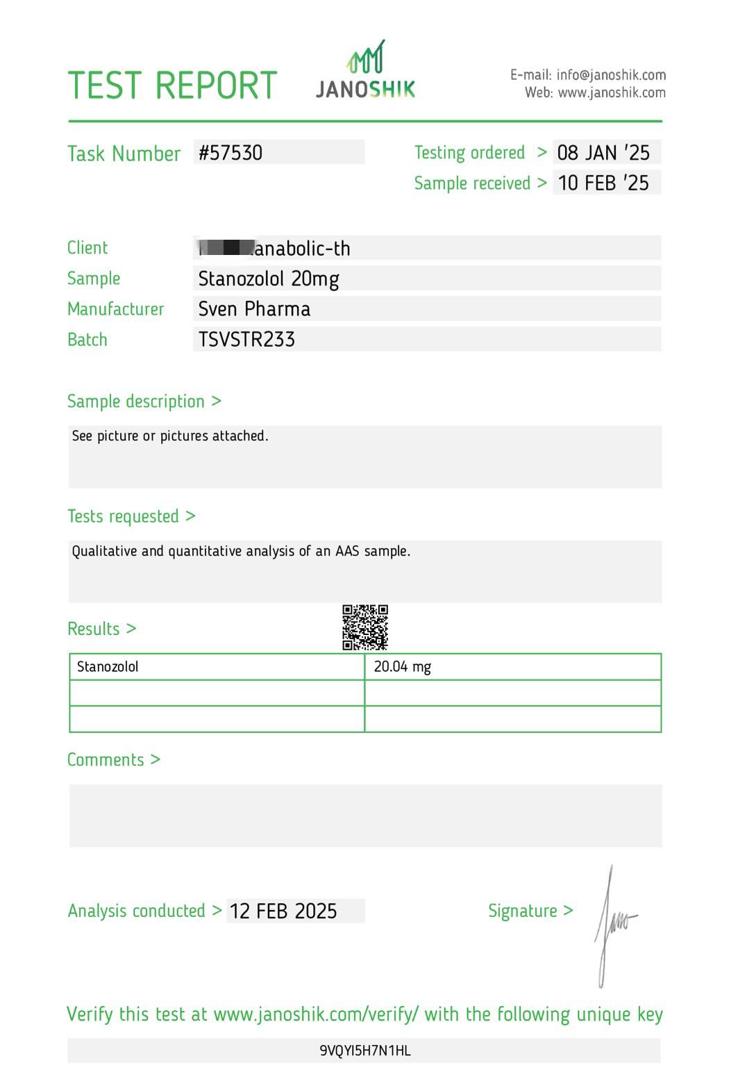 TEST REPORT – Stano20 Sven Pharma